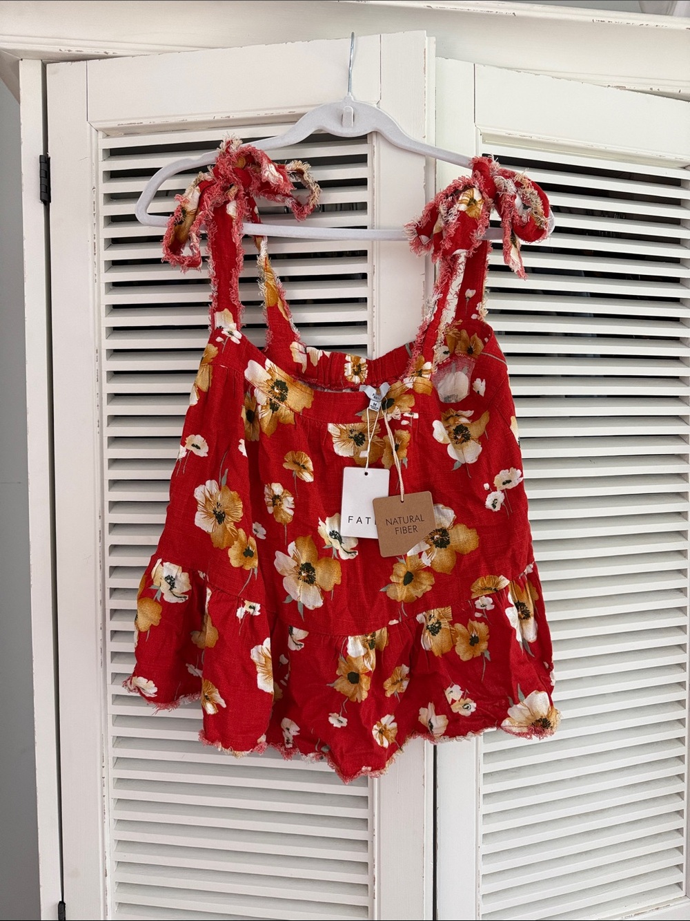 Fate Floral Tie-Shoulder Tank Top - NWT Size Med (Natural Fiber)